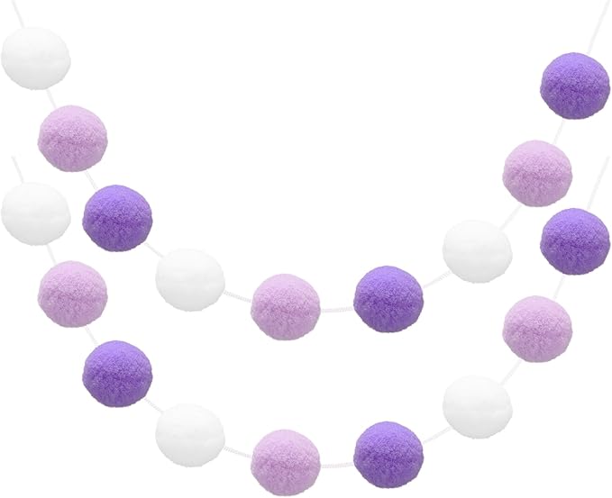 uxcell 2pcs Pom Pom Garland 6.6 Ft 30 Balls Colorful Felt Ball Garland for Wall Christmas Tree Decor Birthday Banner Easter Party Decorations, White, Light Purple, Deep Purple