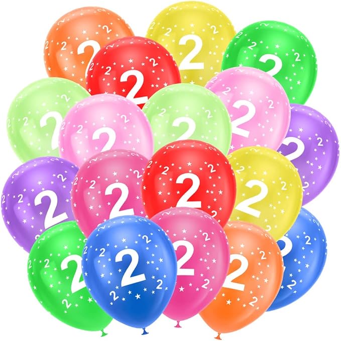 Ainiv 2nd Birthday Balloons 18PCS, 12inch Numbers Printed Latex Party Balloons, 2nd Anniversary Party Supplies Balloons, Numbers Balloons Decorations for Girls Boys 2 Year Old Birthday Party