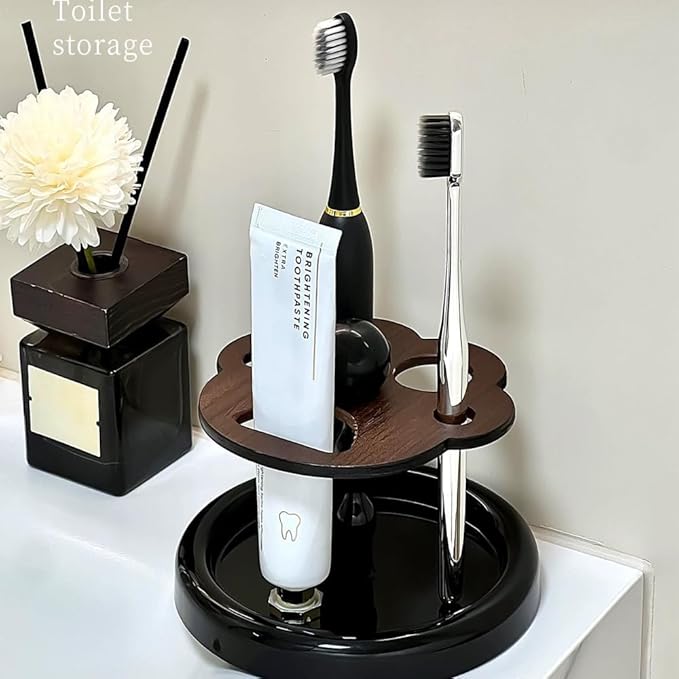 Makeup Brushes Organizer Set, Multi-Purpose Ceramic Bathroom Storage Rack for Toothbrush, Electric Toothbrush, Toothpaste (Flower Shape)