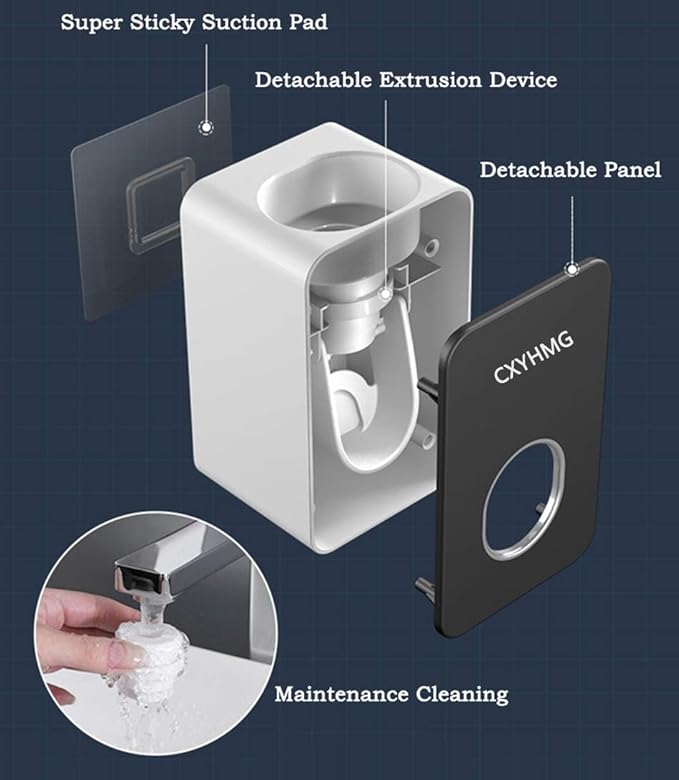 Toothpaste Dispenser, 2 PCS Automatic Toothpaste Squeezer Dispenser for Kids & Family Shower, is Wall Mount Bathroom Accessories with Super Sticky Suction Pad. (Black-Black)