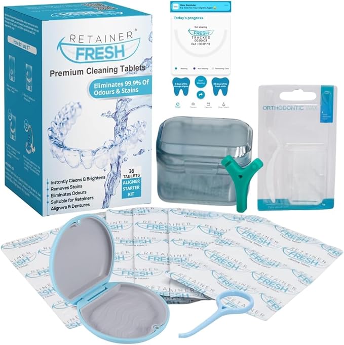 Retainer Cleaning Kit & Tablets - 36 Tablets 1 Month Supply Retainer Fresh, Brite, and Stain-Free - Retainer Cleaner Tablet, Mouth Guard, Dentures, Aligners