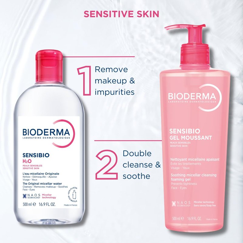 Bioderma Sensibio Foaming Gel Gentle Face Cleanser,Cleansing and Makeup Removing Refreshing Feeling for Sensitive Skin,Unscented,16.9 Fl Oz,(Pack of 2)