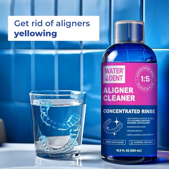 ALIGNER Cleaner Rinse | Concentrated | Clean aligners, retainers, dentures, Mouth Guards, Dental Appliance | 4 Month Supply, Alcohol Free, Minty & Fresh. Made in USA - Pack of 2 (33 fl.oz)