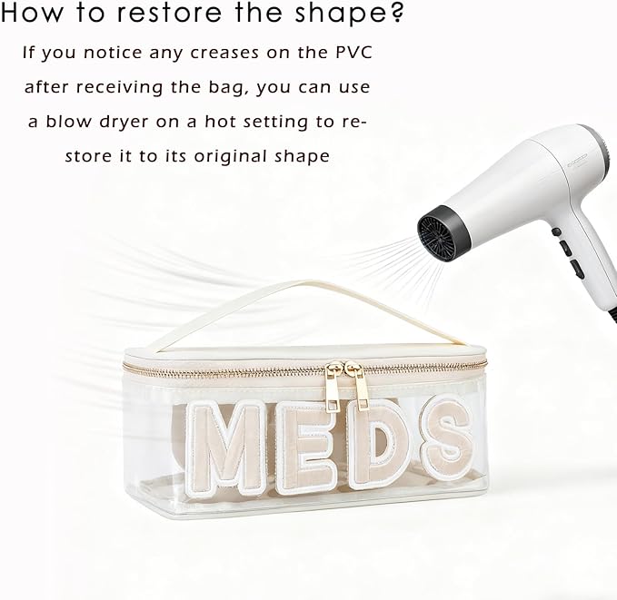 Clear PVC Letter Patch MEDS RX Makeup Bag with Metal Zipper,Large Capacity Nylon Transparent Medicine Bag with Top Handle,First Aid Travel Organizer Cosmetic Bag(04 Pink RX)
