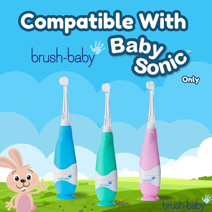 Brush-Baby - Replacement Heads for BabySonic Electric Toothbrush, 18-36 Months - Soft, Gentle Brush Heads for Baby Teeth & Gums - Toddler Toothbrush Head, BPA-Free, Toddler Oral Care - 4 Pack
