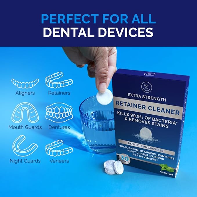 Retainer Cleaner Tablets for Invisalign Approved for Ultrasonic Cleaners - 30 Denture Cleaning Tablet for Aligners, Night Guard, Mouth Guard - Denture Cleaners Tablet 1-Month Supply