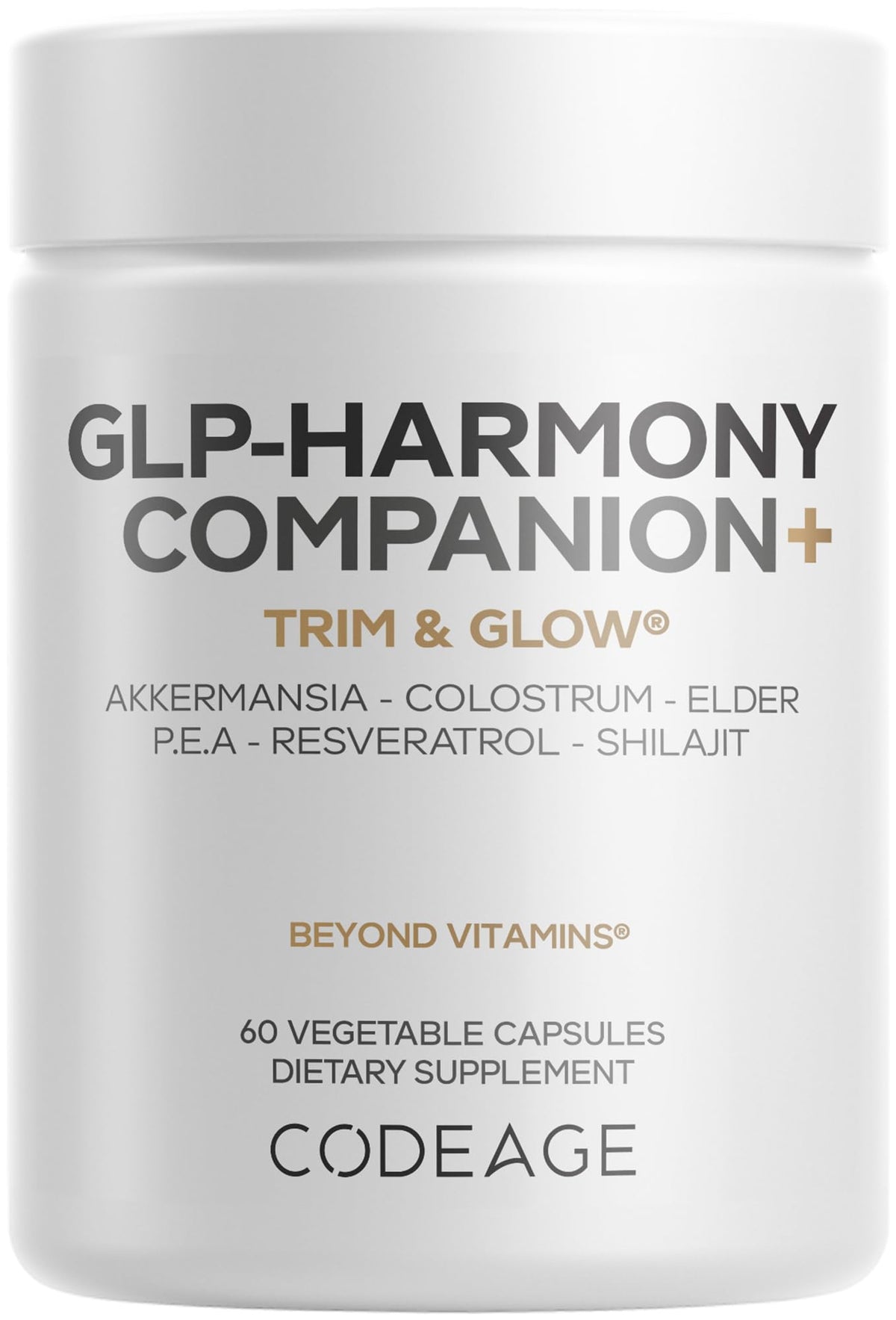 Codeage GLP-Harmony Companion+ Supplement - GLP-1 Agonist Support - Lion's Mane, Pea, Colostrum, Shilajit, Akkermansia, Elder, Citrus Bioflavonoids, Broccoli, Resveratrol - Non-GMO - 60 Capsules