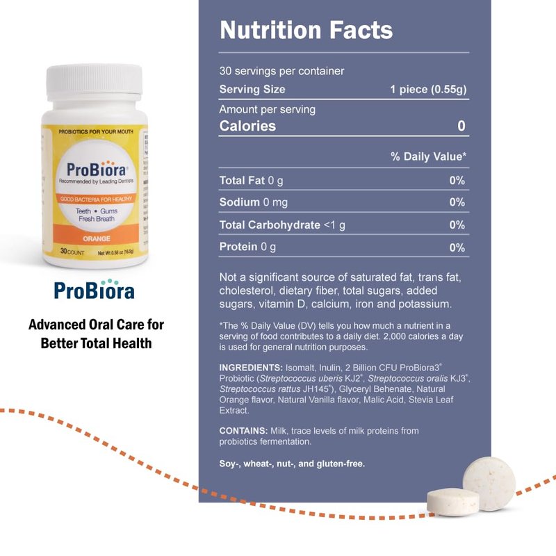 ProBiora Oral-Care Chewable Probiotic Tablets | Probiotic Supplement for Women & Men | Healthier Teeth & Gums | Fresher Breath | Whiter Teeth | 30 Count | Pack of 2 | Orange