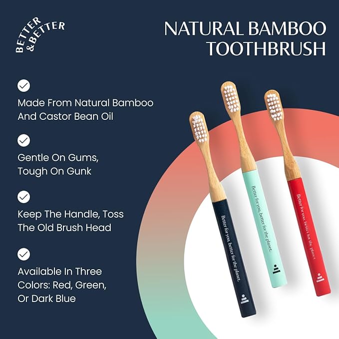 Better & Better Natural Bamboo Toothbrush for Kids | Extra Soft Bristle Toothbrush | 100% Plant-Based | Reusable Handle, Replaceable Brush Head | Eco-Friendly, Zero Plastic (Variety Pack of 3)