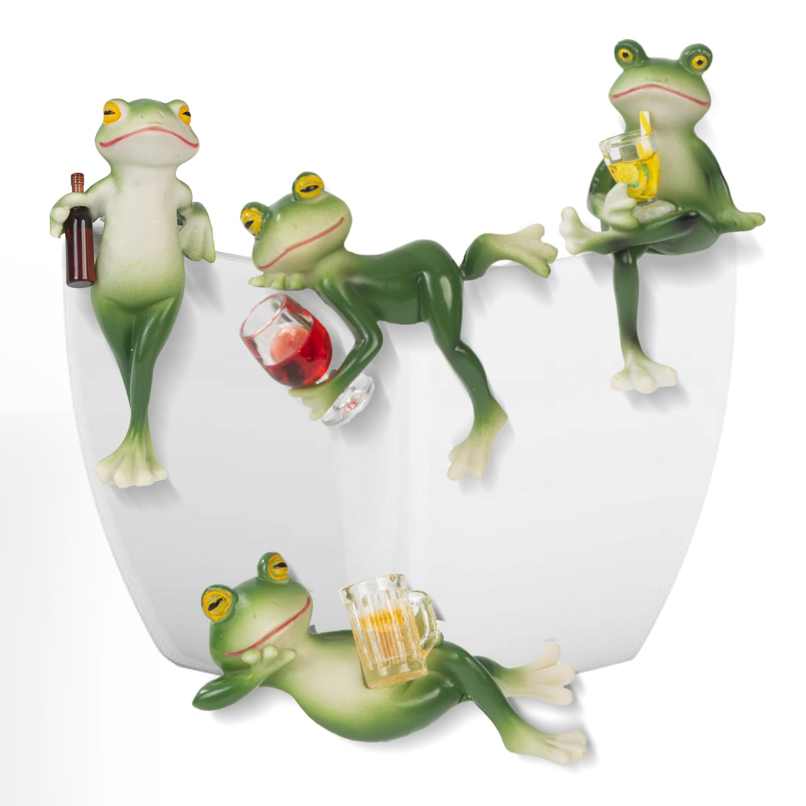 feliend Frog Statue 4 Pack,Tipsy Resin Decor Outdoor,Cute Figurines for Garden Balcony Potted Plant Hangers for Flower Yard Lawn