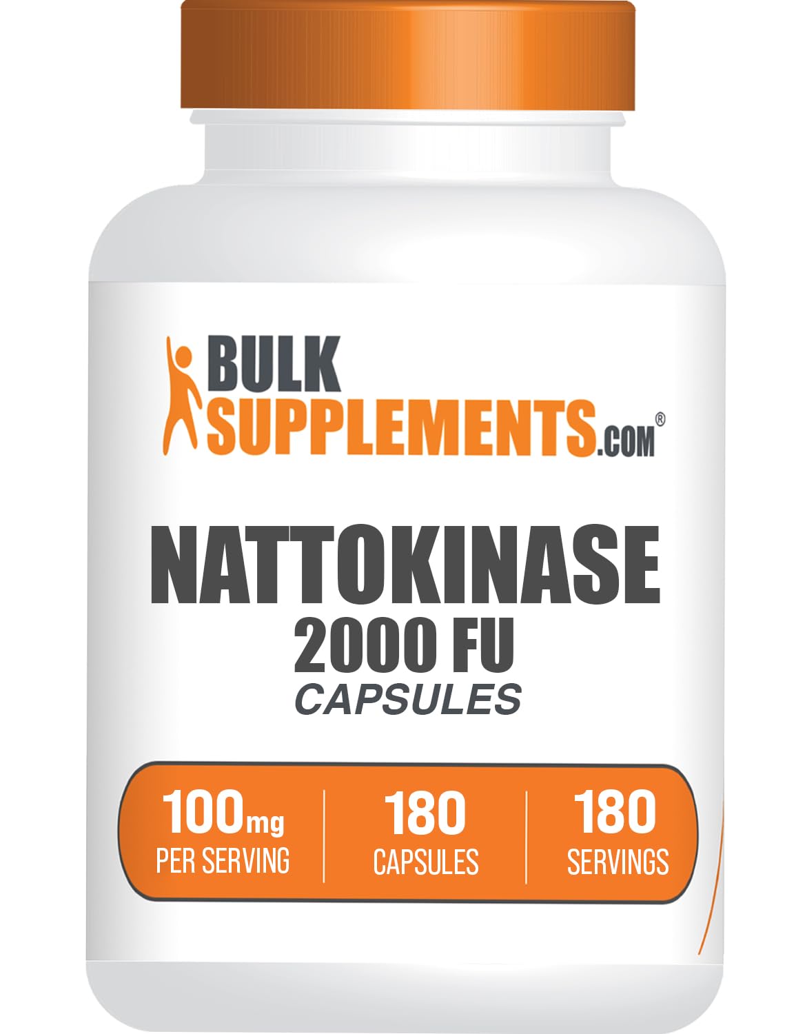 BulkSupplements.com Nattokinase 2000 FU Capsules - Sourced from Natto Extract, Nattokinase Supplement, Nattokinase 100mg - Gluten Free, 1 Capsule per Serving, 180 Capsules (Pack of 1)