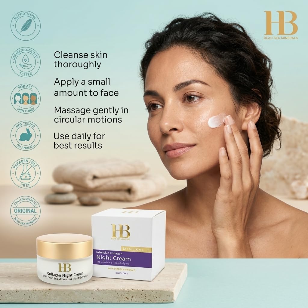 H&B HB Intensive Collagen Night Cream with Dead Sea Minerals – Anti-Aging Night Cream for Women with Aloe, Vitamin C and E & Botanical Oils – Deep Hydrating Facial Moisturizer 50ml.