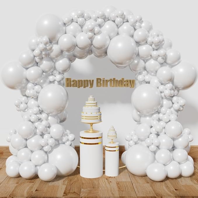 KAWKALSH White Balloon Different Sizes, 111Pcs 18 12 5 Inch Matte White Latex Balloon Arch Kit Garland for Wedding Bridal Graduation Baby Shower Birthday Party Decorations
