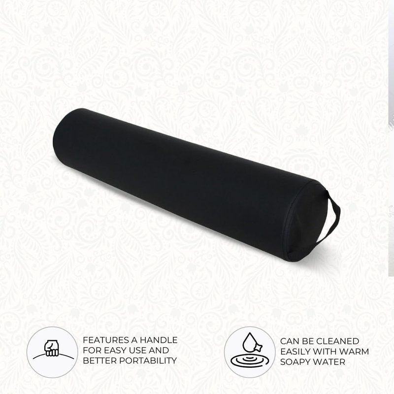 ForPro Full Round Bolster Pillow, Black, Oil and Stain-Resistant, for Massage and Yoga, 6” R x 26” L