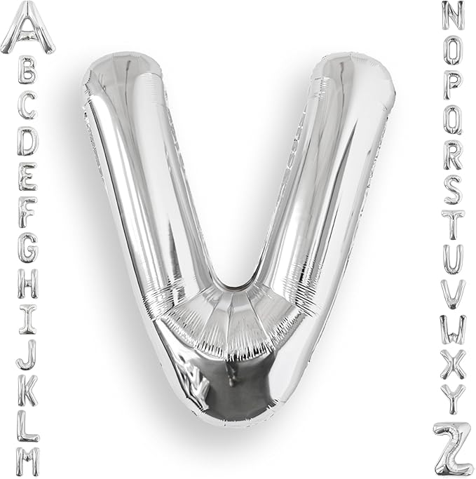 AULE 40 Inch Big Letter Balloon Silver V Large Foil Helium Alphabet Balloons A-Z for Birthday Anniversary Graduation New Year Party Decoration Supplies