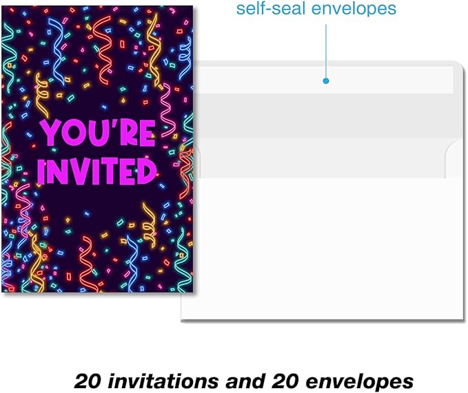 Soiceu Colorful 90s Birthday Party Invitations with Envelopes Set of 20 Back to the 90's Dance Party Invites