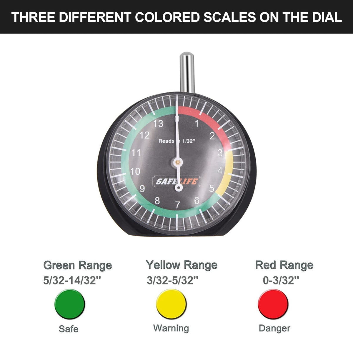 SAFELIFE Tire Tread Depth Gauge, 10 Pack Dial Type Tire Tread Depth Gauge Professional for Motorcycle, Car,Truck and Bus,Easy Reading Tyre Tread Depth Gauge in 32nds
