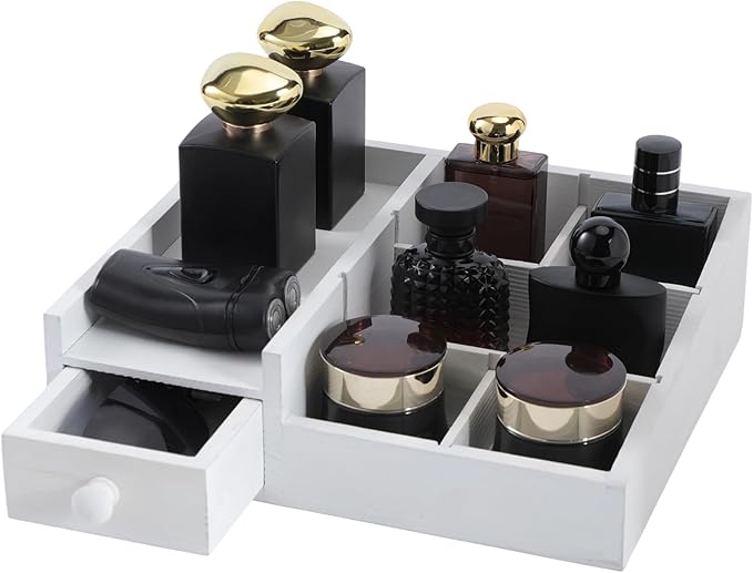 Organizer For Men,Bathroom Countertop Organizer,Perfume Organizer,Cologne Organizers,Bathroom Storage,Restroom Organizer,Dresser Top Organizers,Perfume Stand,Gifs For Men,Adjustable Partition(White)