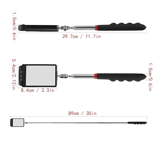 Telescopic Inspection Mirror with LED, Machine Inspection Mirror 360° Rotation, Convenient for car maintenancetmachine Inspection Flexible Diabetic Mirror for feet