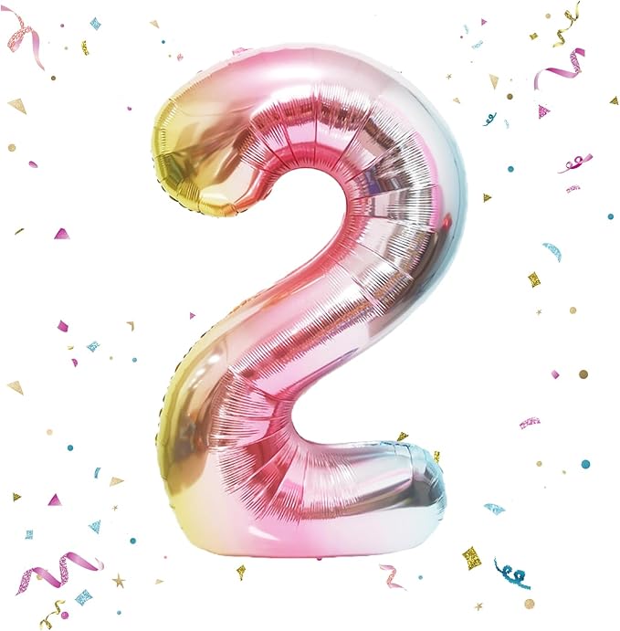 40 Inch Giant Rainbow Number 2 Balloons, Birthday Balloons, Helium Mylar Foil Big Number Balloons for Birthday Party Decorations, Kids' Birthday Anniversary Party Baby Shower Unicorn Parties