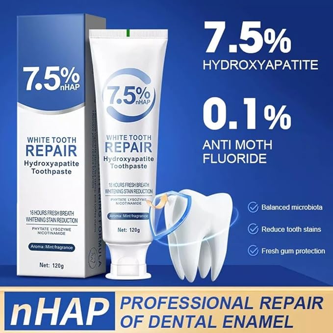 Hydroxyapatite Toothpaste for Enamel Repair & Stronger Teeth, Gentle Mint Flavor, Fresh Breath, Daily Oral Care with Hidroxiapatita