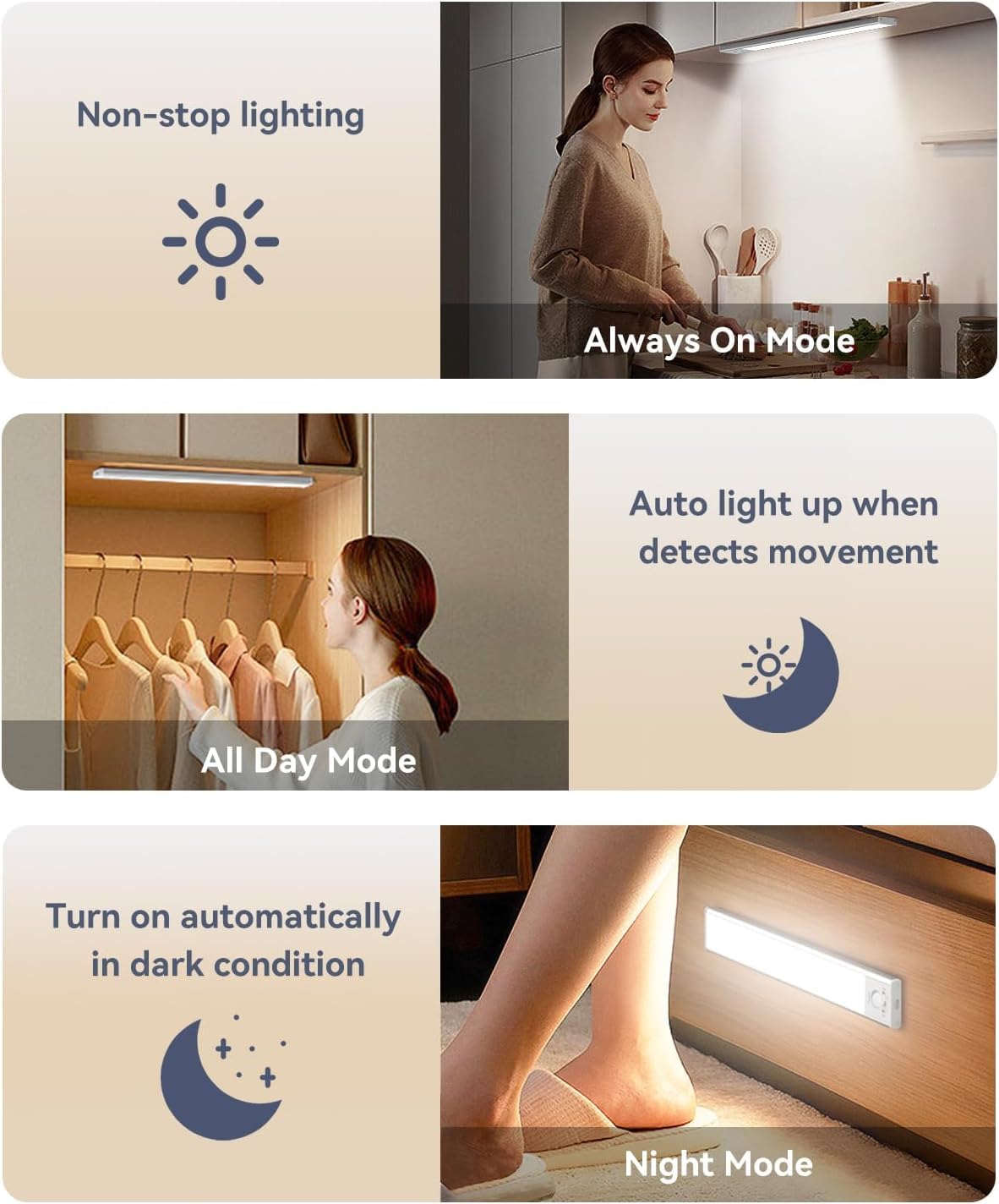 13inch Under Cabinet Lighting, 3200mAh Rechargeable Motion Sensor Light Indoor, LED Battery Operated Cabinet Lights, Dimmable Closet Light, Wireless Under Counter Lights for Kitchen (2pack)
