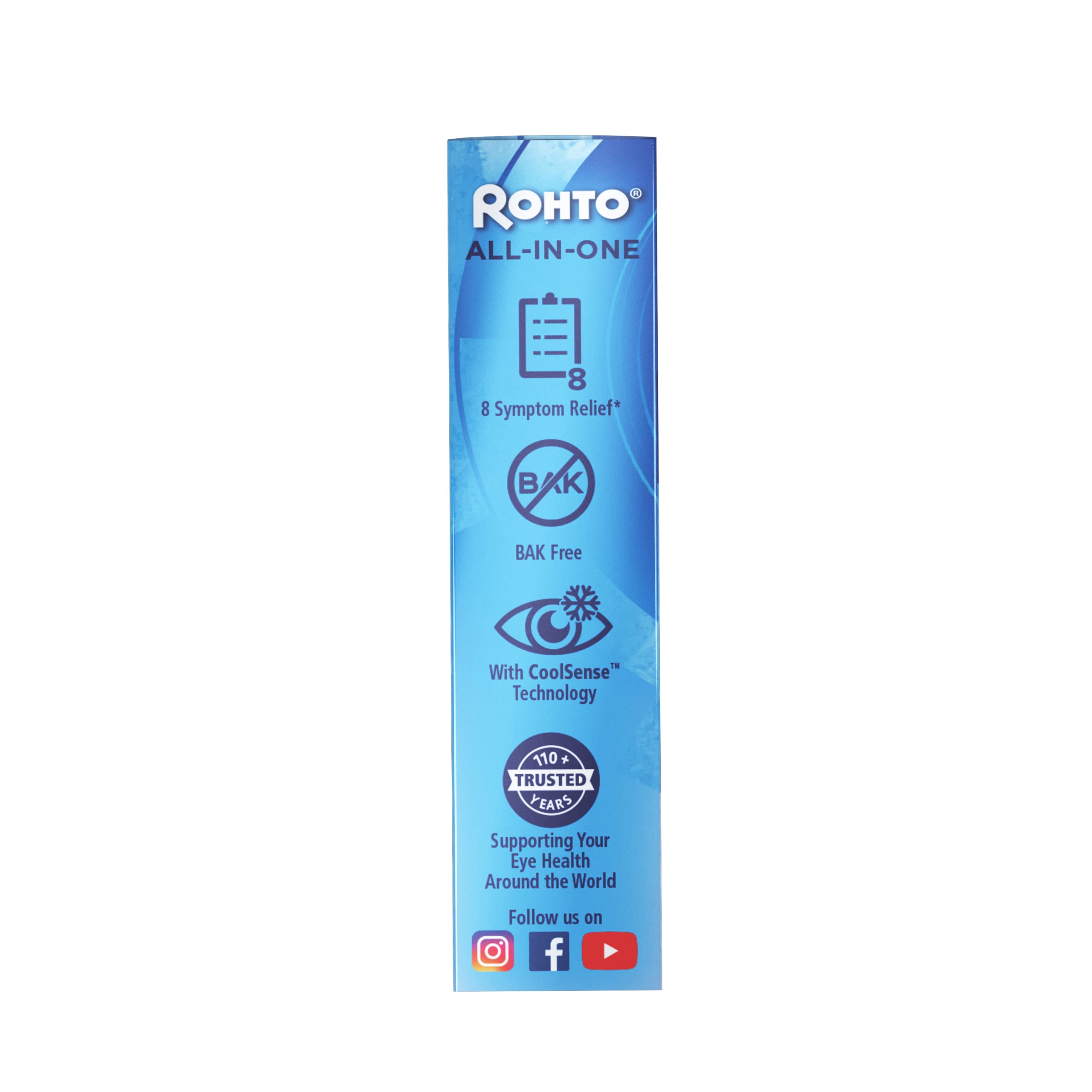 Rohto All-in-One Multi-Symptom Eye Drops, CoolSense™ Technology Relieves Irritation from Red, Dry, Itchy, Burning, Gritty, and Watery Eyes, 0.4 fl oz, 3 Count