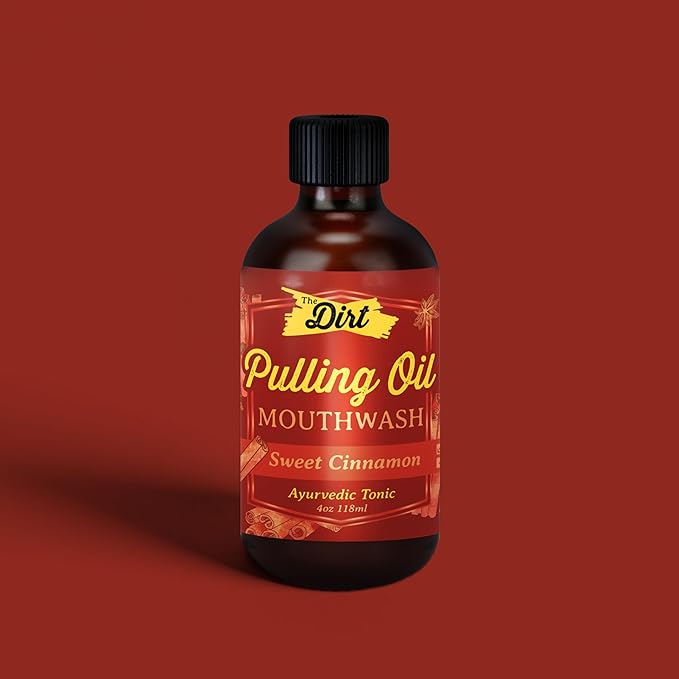 THE DIRT Oil Pulling Mouthwash - Gluten Free - Removes Plaque, Tartar, Bad Breath & Whitens Teeth (Sweet Cinnamon, 4 Ounce)