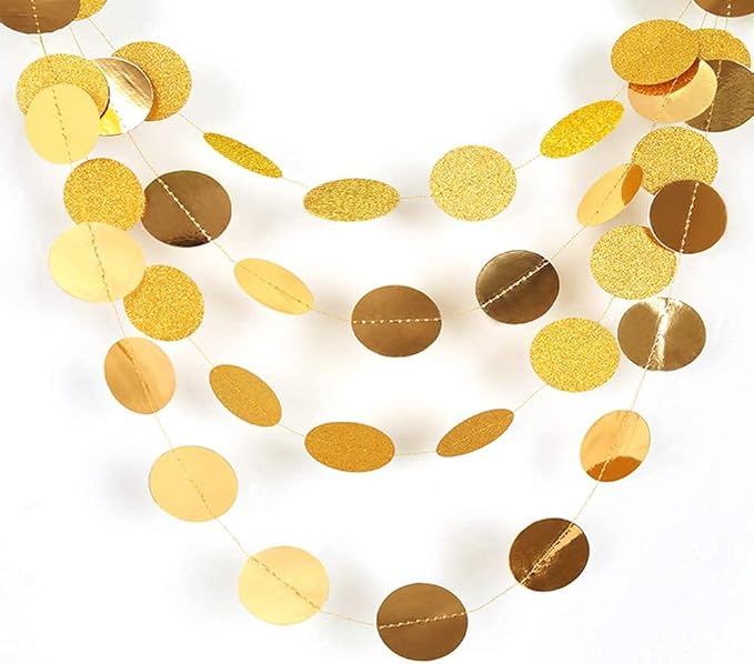 Cheerland Gold Circle Garland Gold Party Decorations Hanging Dot Banner Streamer Backdrop Decor Wedding Birthday Bday Bridal Baby Shower Bachelorette Ramadan EID Graduation New Year NY Party Supplies