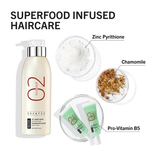 Biotop Professional 02 Eco Dandruff Shampoo - Dry Scalp Treatment & Hydrating Shampoo with Pro Vitamin B5, Zinc Pyrithione & Chamomile - Reduces Irritation and Prevents Future Dandruff (33.8oz)