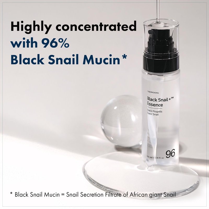 TOSOWOONG Black Snail Plus Essence With 960,890ppm Black Snail Secretion Filtrate, Hydrating Serum, Repairing, Anti Aging, Dull Skin, Fine Lines, Sensitive Skin, Korean Skin Care, 100ml, 3.38 fl.oz.