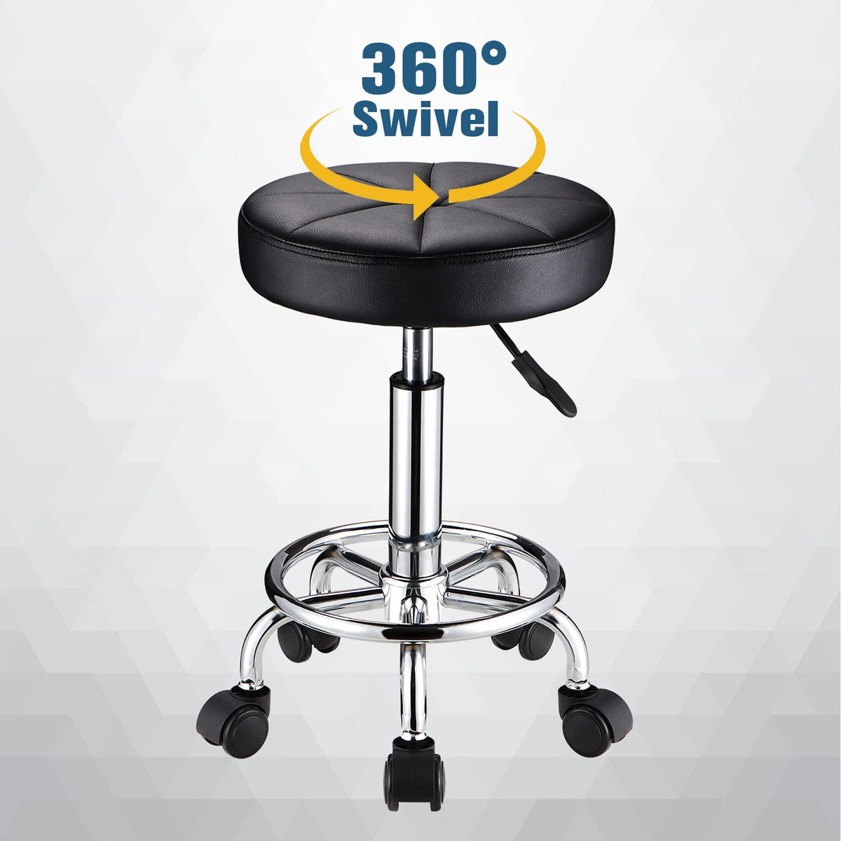 HMTOT Round Rolling Stool with Wheels Height Adjustable Swivel Stool Chair for Spa Salon Massage Black