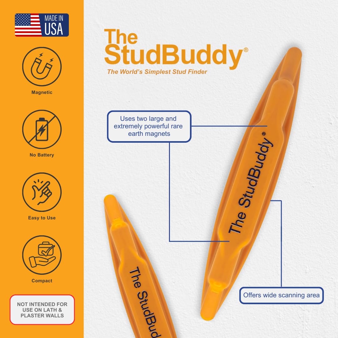 The Original StudBuddy® Magnetic Stud Finder - Made in the USA - Easy to Use Magnet Stud Finder - No Batteries Required - Powerful Magnets - Stud Finder for Drywall and Wood