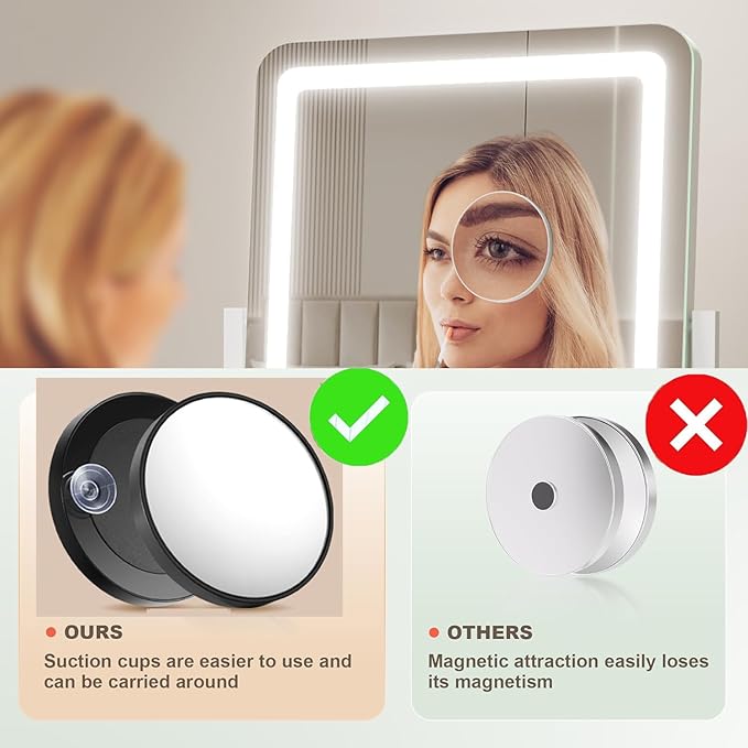Lighted Makeup Mirror, Hollywood Vanity Mirror with Lights, Three Color Lighting Modes, and Detachable 10X Magnification Mirror, Smart Touch Control, 360°Rotation (15.2in. Gold)