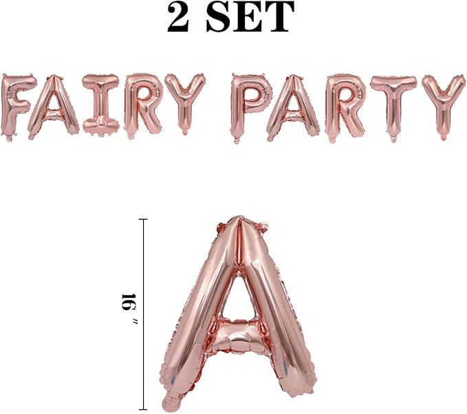 2 Set 20Pcs Rose Gold Fairy Party Letter Balloons 16in Balloon Foil Letter Decorations Party Decor Rose Gold Letter Balloons Fairy Party Party Supplies