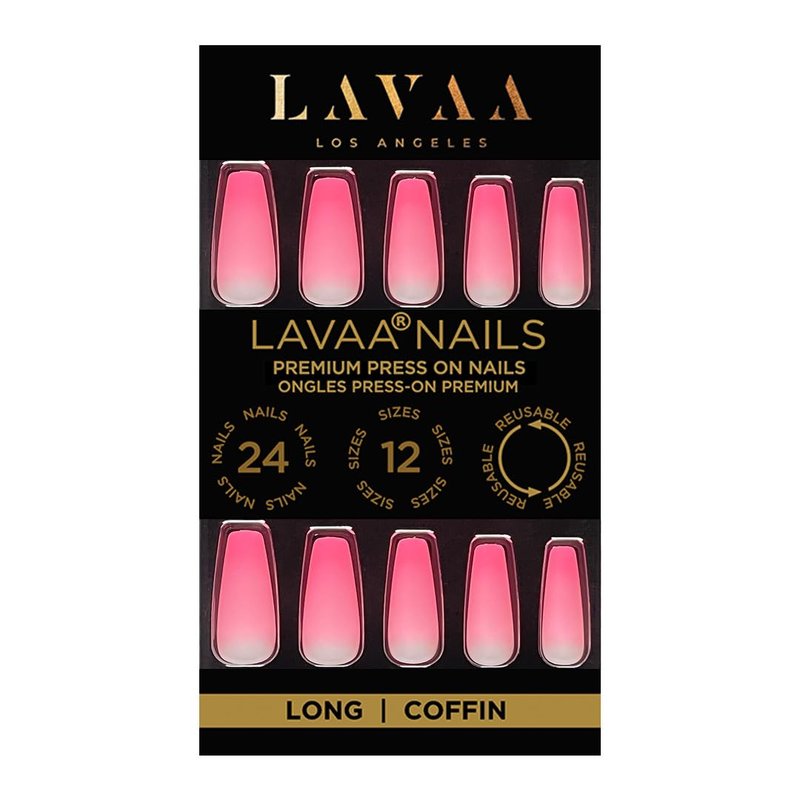 HOTTIE PINK OMBRÉ Press-On Nails by Lavaa Beauty | Long Coffin | Pink Ombré Matte Finish