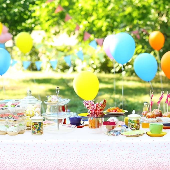 Mulbozy 2 Pcs Rose Pink Dot White Plastic Tablecloth for Rectangle Table, Rose Pink Dot Confetti Party Table Covers for Baby Shower, Wedding, Anniversary, Birthday Party Decoration, 54 × 108 inches