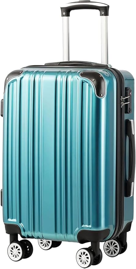 Coolife Luggage, Suitcase with Durable and Lightweight, Checked Luggage with PC+ABS Hardshell, Dual Spinner Wheels, TSA Lock, and YKK Zipper (green new, M(24in))