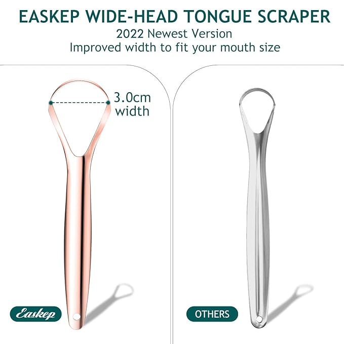 Tongue Scraper (2 Pack), Wide-Head Tongue Cleaner with Nice Carrying Box, Easkep 100% Stainless Steel Tongue Scrapers Cleaners, for Men, Women, Adults, Kids