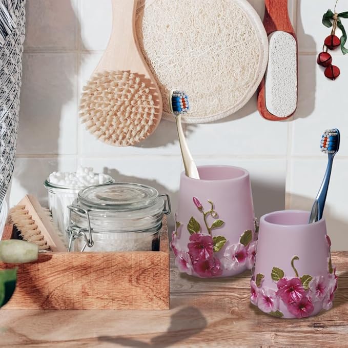 LUANT Vintage Pink Bathroom Accessories, 5Piece Bathroom Accessories Set, Bathroom Set Features, Soap Dispenser, Toothbrush Holder, Tumbler & Soap Dish - Bath Gift Set (6 PCS Pink)