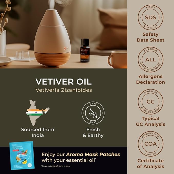 Gya Labs Vetiver Essential Oil - 0.34 Fl Oz - for Hair, Skin, Diffuser, Aromatherapy & DIY Candle Making Scent