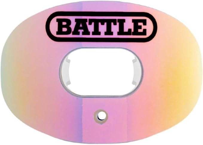 Battle Sports Iridescent Oxygen Football Mouthguard - Football Mouth Guard with Strap, Superior Airflow and Better Performance, Maximum Breathability, Works with Braces - Chrome Blue/Purple