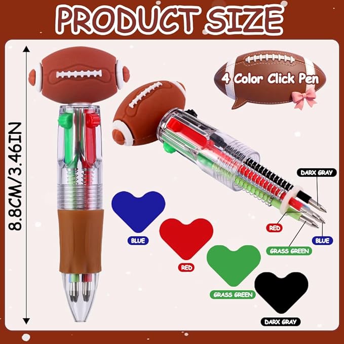 30pcs Mini Multicolor Pens in One 4-in-1 Cute Bulk Pens,Sport Soccer Rugby Basketball Retractable Pens Set for Sport Fans Valentines Party Favors Supplies Rewards Holiday Gifts