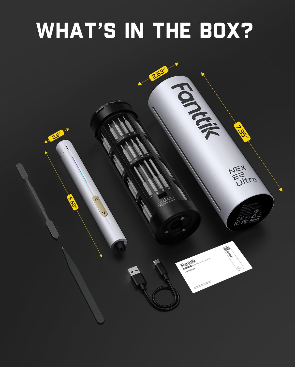 Fanttik E2 Ultra Electric Screwdriver, 0.6N.m Mini Screwdriver Set, 50 Magnetic Bits, 5/32'' Precision Screwdriver for Laptop, PC, Phone, 3D Printer, RC Cars, Electronics Repair Tools for Dad (White)