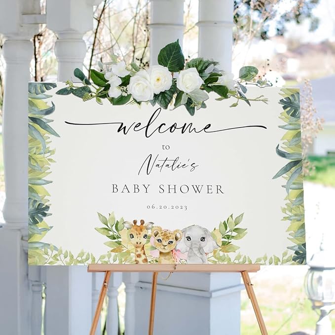 Editable Safari Baby Shower Welcome Sign - Jungle Theme Gender Neutral Plastic Decor With Animals
