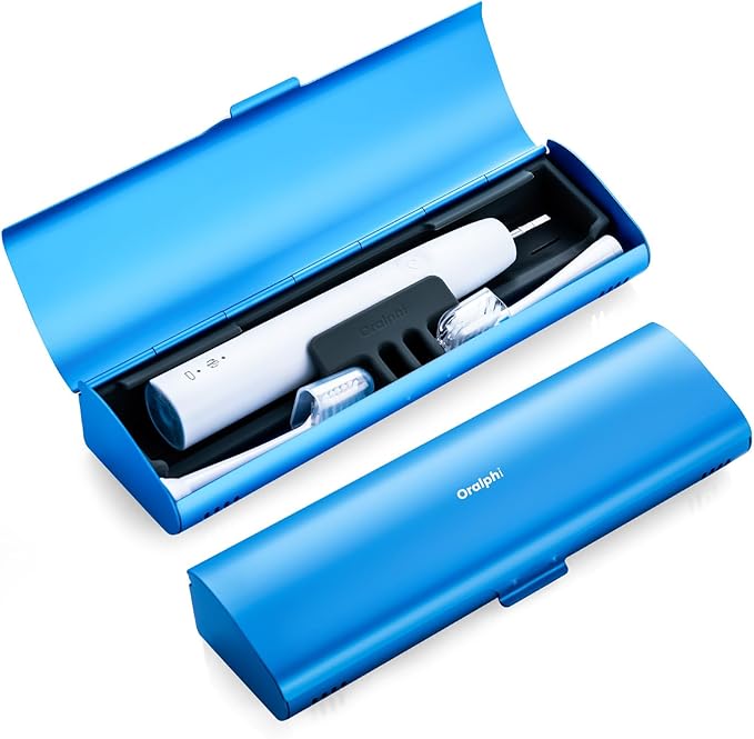 Aluminum Electric Toothbrush Travel Case, 2 in 1 Travel Toothbrush Holder for Oral B/Oral-B Pro 1000 1500 5000 7000 and Most Electric Toothbrush for Traveling, Removable Silicone Liner-Blue