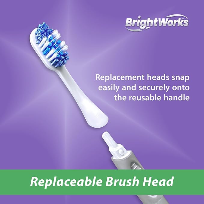 BrightWorks Toothbrush with Replaceable Heads - ECO-Friendly 100% PCR Handle with Aluminum Core, Soft Bristle Whitening Manual Toothbrush, Whole Mouth Cleaner (1 Handle + 2 Brush Heads)