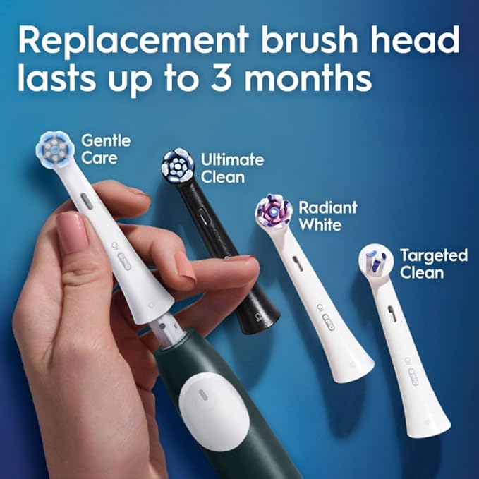 Oral-B iO Series 2 Rechargeable Electric Powered Toothbrush Starter Kit, Forest Green with 2 Brush Heads - Automatic Pressure Sensor to Protect Gums - 3 Modes - 2 Min Timer