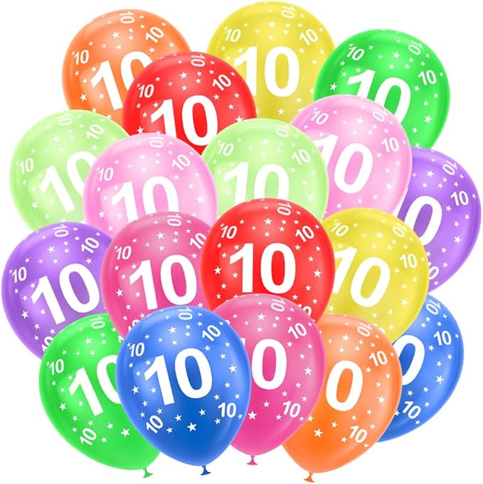 Ainiv 10th Birthday Balloons 18PCS, 12inch Numbers Printed Latex Party Balloons, 10th Anniversary Party Supplies Balloons, Numbers Balloons Decorations for Girls Boys 10 Year Old Birthday Party