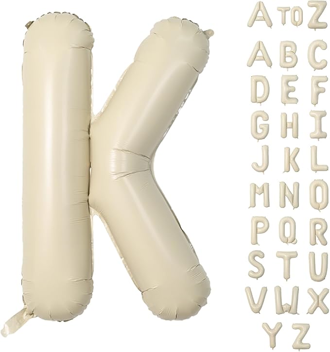Biapian 40 Inch Giant Cream K Foil Balloons - Big Single Alphabet A-Z - Beige Large Aluminum K Balloons - Helium - Perfect for Birthday, Baby Shower, Wedding, Anniversary Party Decoration